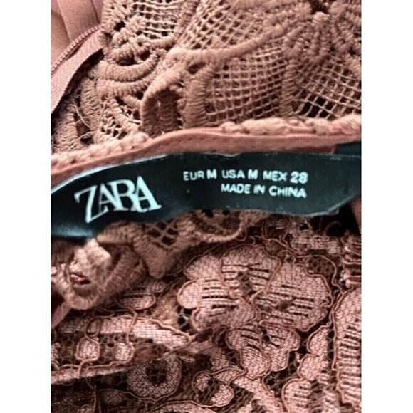 Zara Terracotta Pleated Guipure Lace Dress Size Medium - Picture 13 of 13